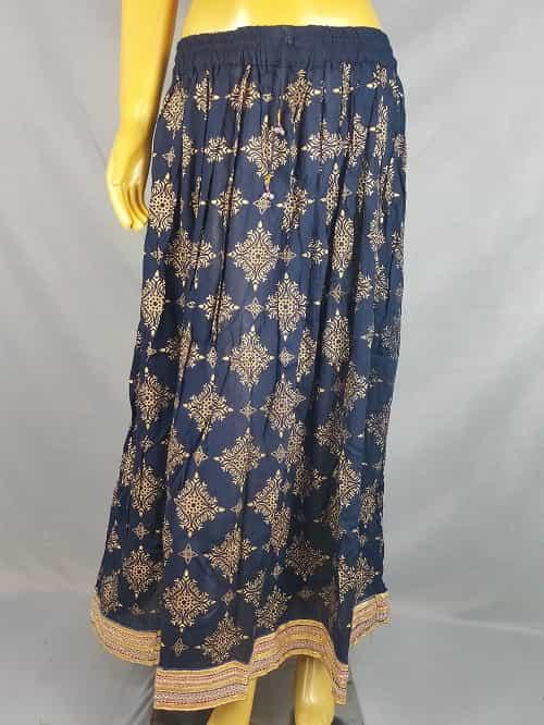 Blue Gold Printed Skirt with Heavy Lace